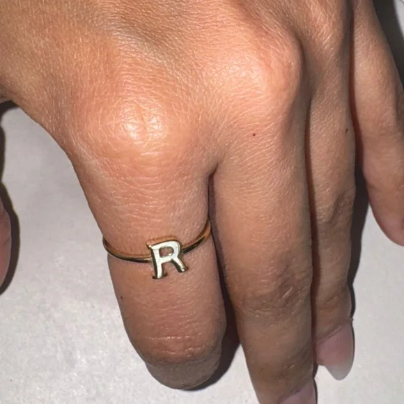 10k Solid Gold R Initial Letter ring, Monogram R Letter Gold Ring gift for her